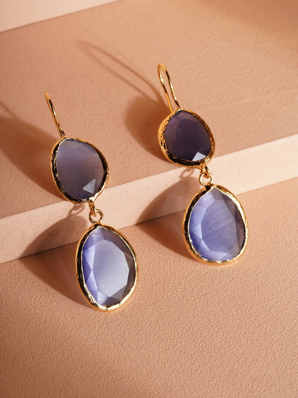 Double Cat’s Eye Stone Earrings – Blue