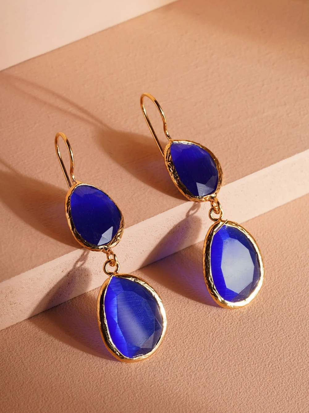 Double Cat’s Eye Stone Earrings – Parliament Blue