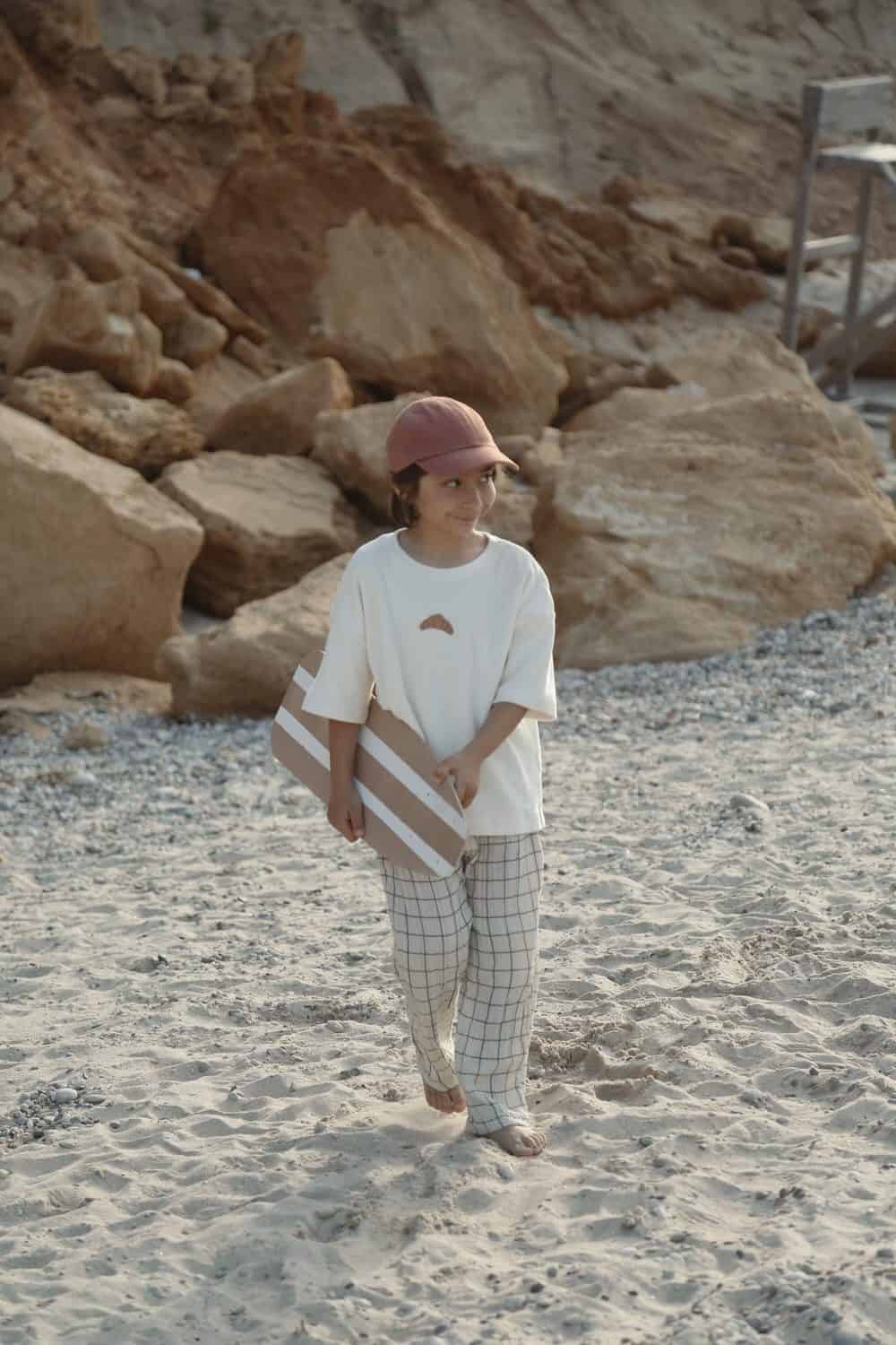 Pantalon en mousseline à carreaux crème pour bébé et enfant – Tissu doux, coupe confortable