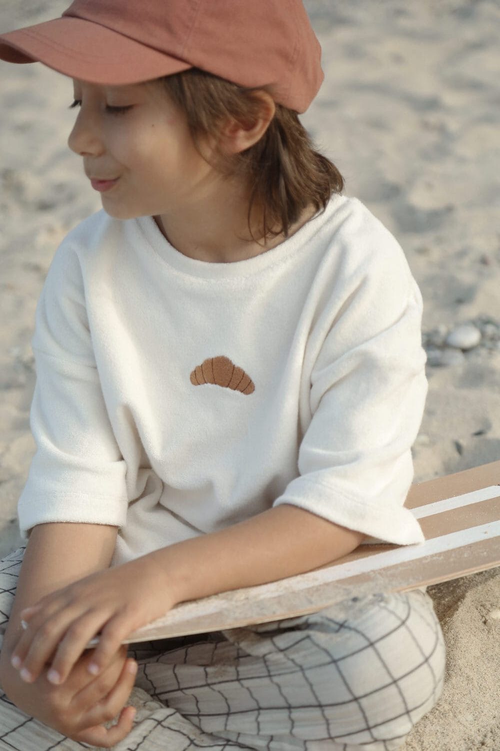 Croissant Embroidered Towel-Effect Oversize T-Shirt – 100% Cotton, Breathable Fabric