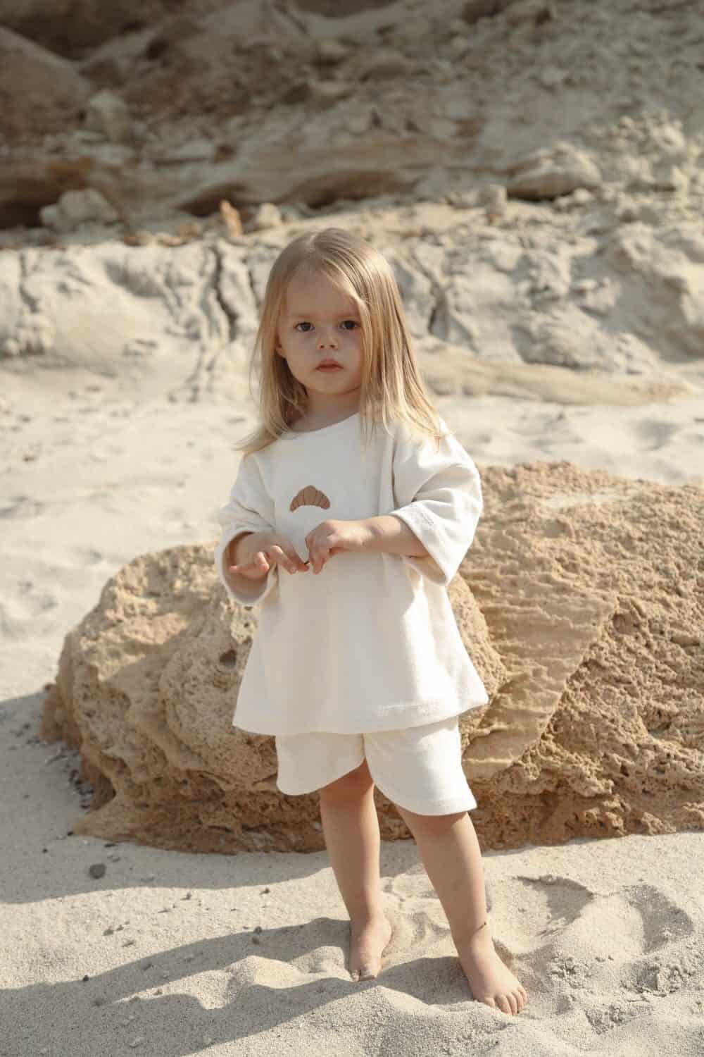Croissant Embroidered Towel-Effect Oversize Baby & Kids Summer Set - 100% Cotton, 2-Piece