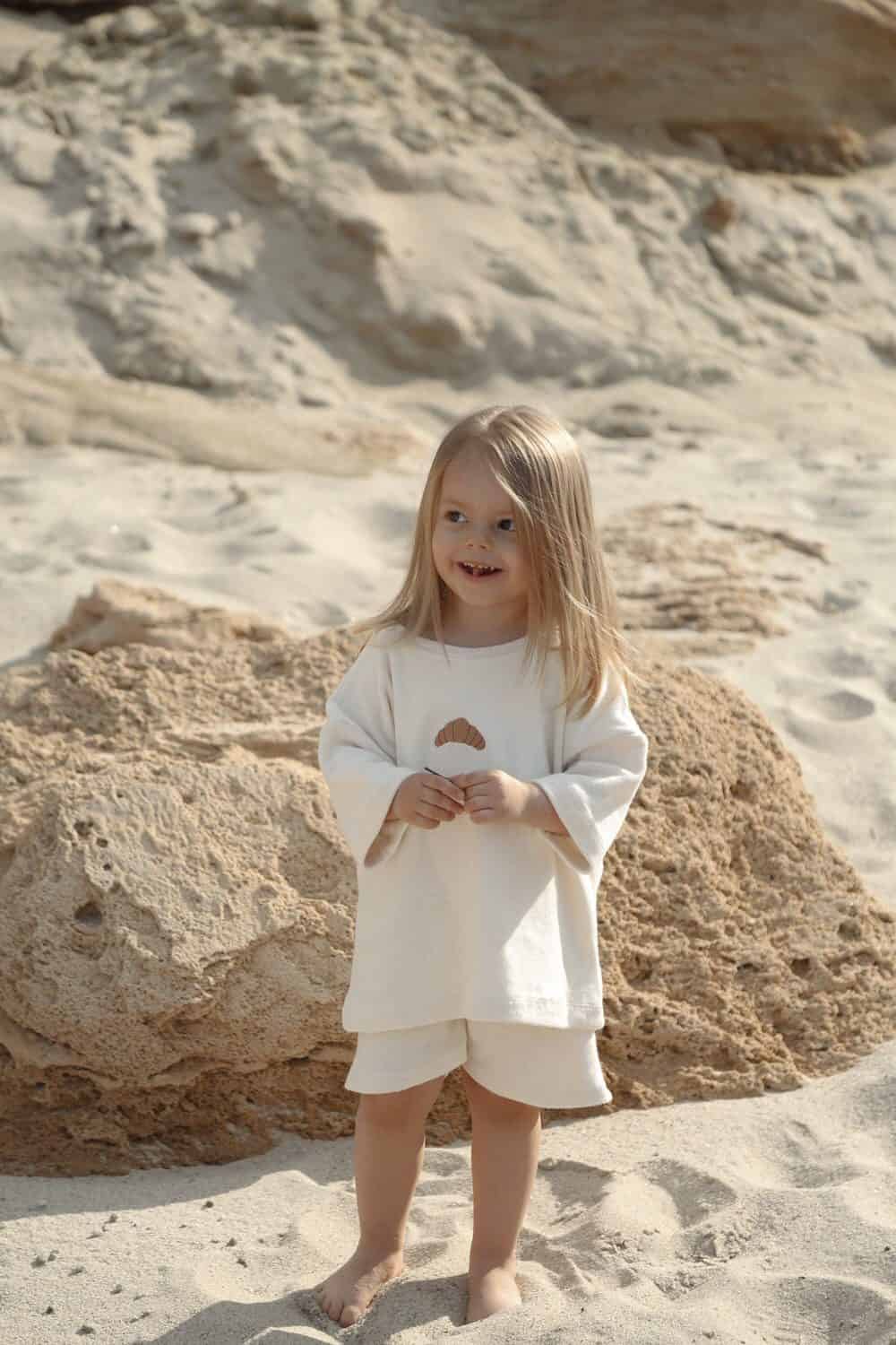 Croissant Embroidered Towel-Effect Oversize Baby & Kids Summer Set - 100% Cotton, 2-Piece