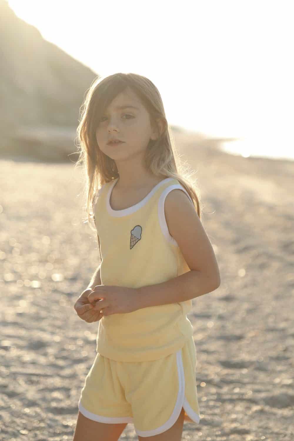 Yellow Ice Cream Embroidered Terry Summer Oversize Baby & Kids Set