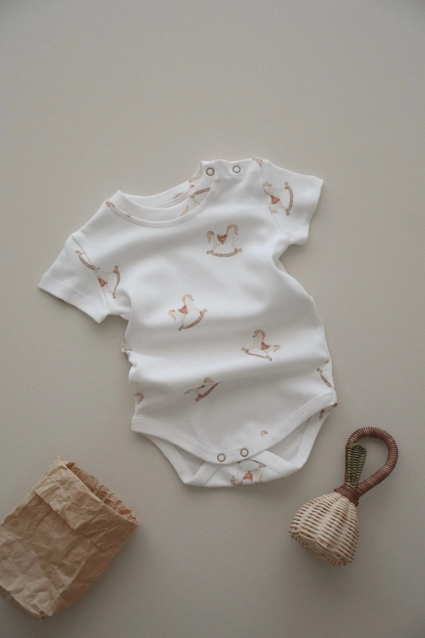Vintage Horse Pattern Organic Baby Bodysuit
