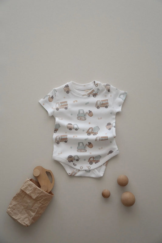 Mini Construction Site Pattern Organic Baby Bodysuit
