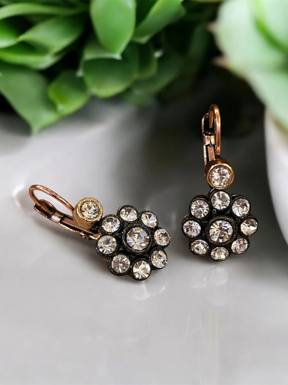 Diamond-Cut Zircon Stone Flower Design Earrings