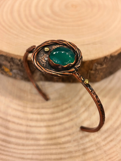 Handmade Green Agate Stone Copper Cuff Bracelet