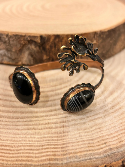 Handmade Copper Cuff Bracelet with Black Striped Agate Stone