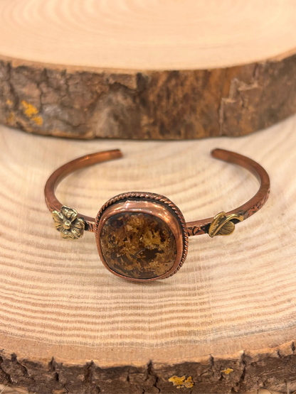 Handmade Jasper Stone Copper Cuff Bracelet