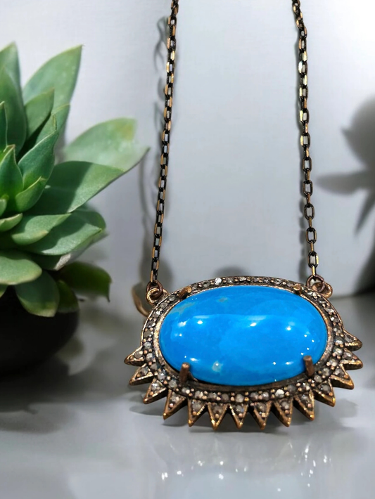 Genuine Turquoise Stone Long Necklace