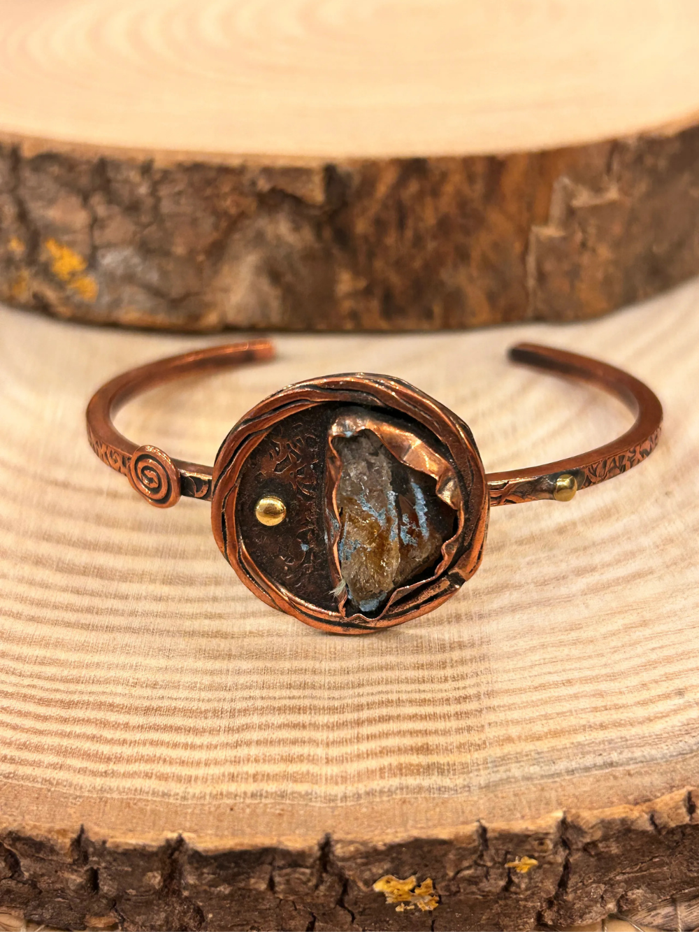 Handmade Citrine Stone Copper Cuff Bracelet