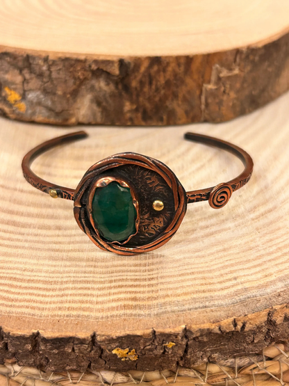 Handmade Green Agate Stone Copper Cuff Bracelet