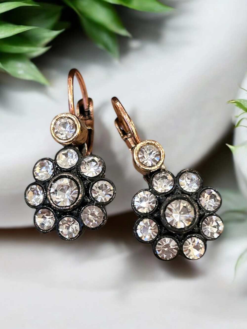 Diamond-Cut Zircon Stone Flower Design Earrings