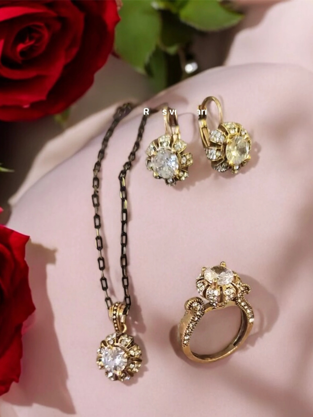 Crown Design Solitaire Necklace, Earring & Ring Set