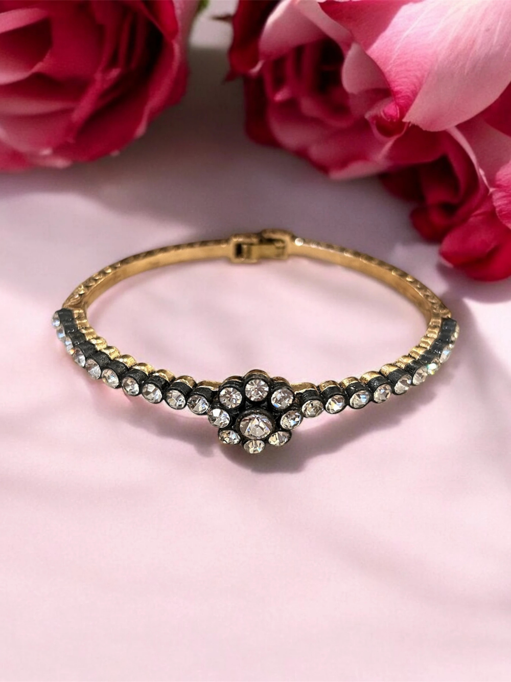 Flower Model Diamond Cut Zircon Stone Cuff Bracelet