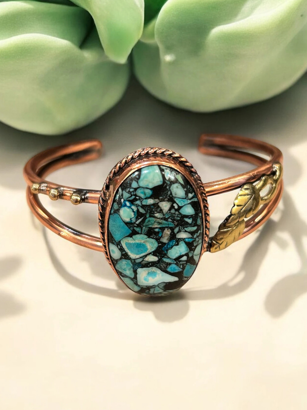 Handmade Turquoise Stone Copper Cuff Bracelet