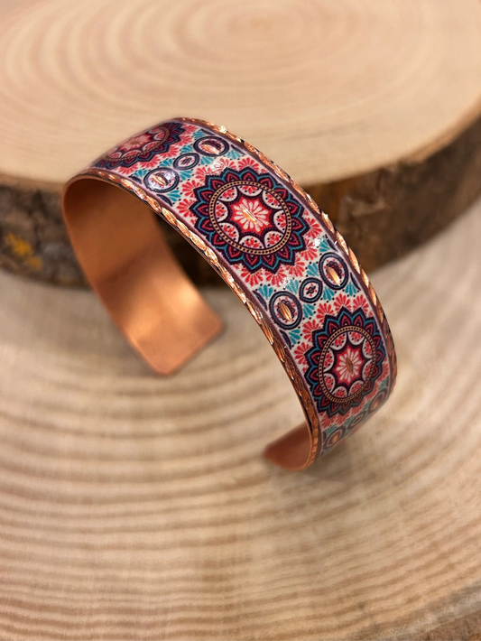 Flower of Life Patterned Copper Cuff Bracelet