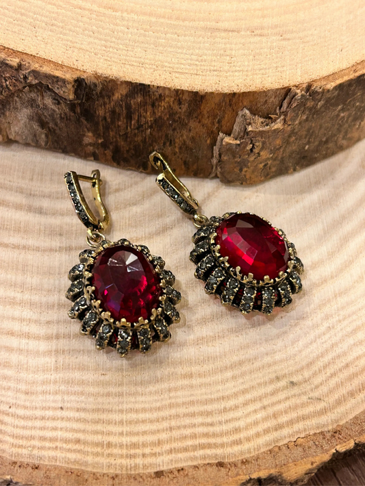 Cage Model Red Stone Earrings – Elegant & Eye-Catching Design