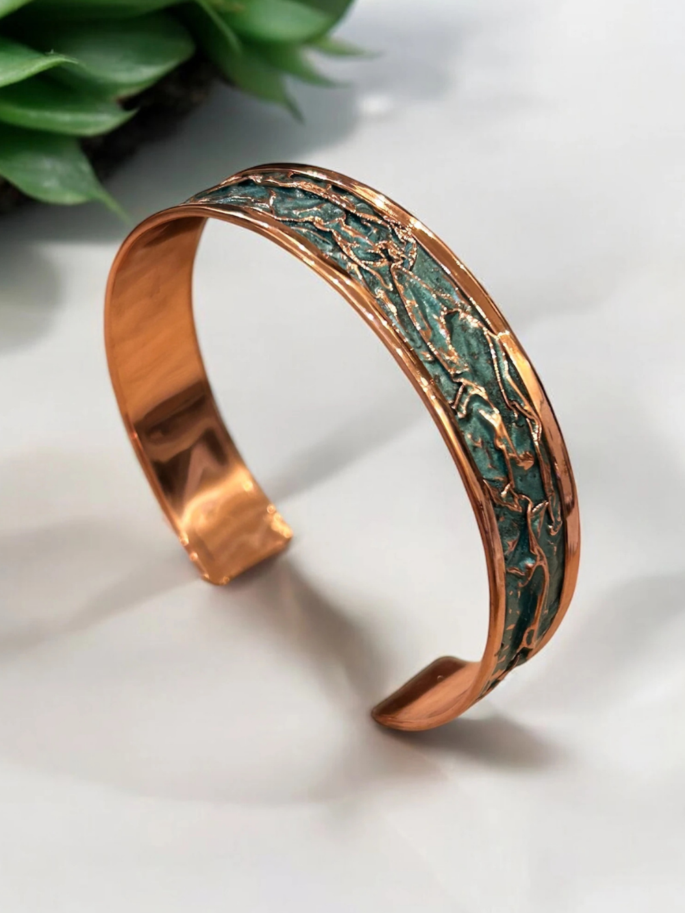 Turquoise Patterned Copper Cuff – Artistic & Unique Design