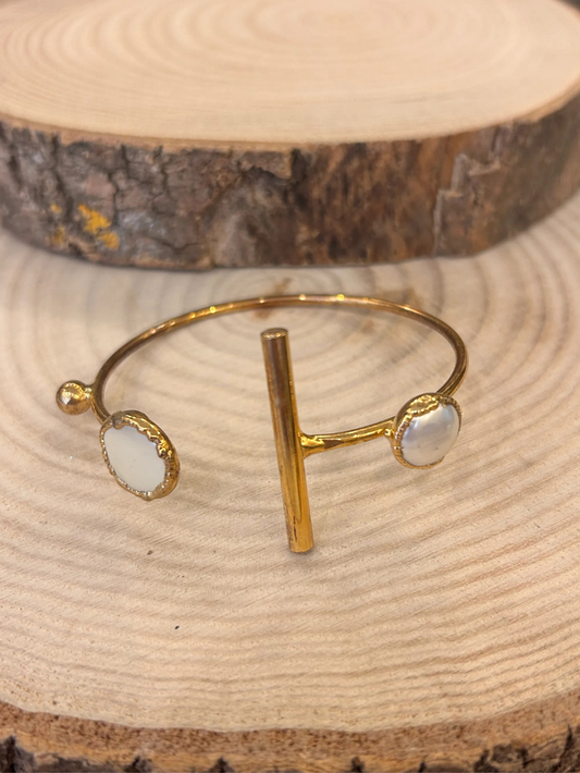 Natural Pearl Geometric Gold Plated Cuff Bracelet