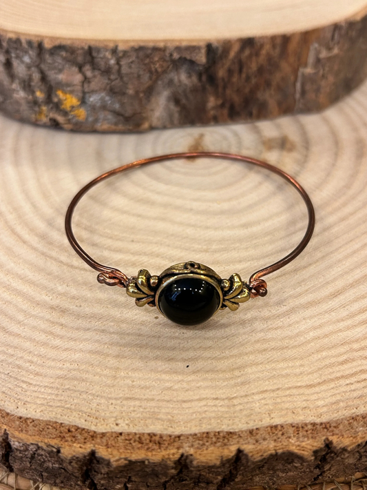 Black Agate Stone Copper Cuff Bracelet