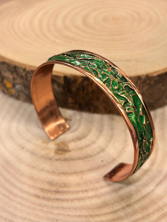 Grass Green Patterned Copper Cuff