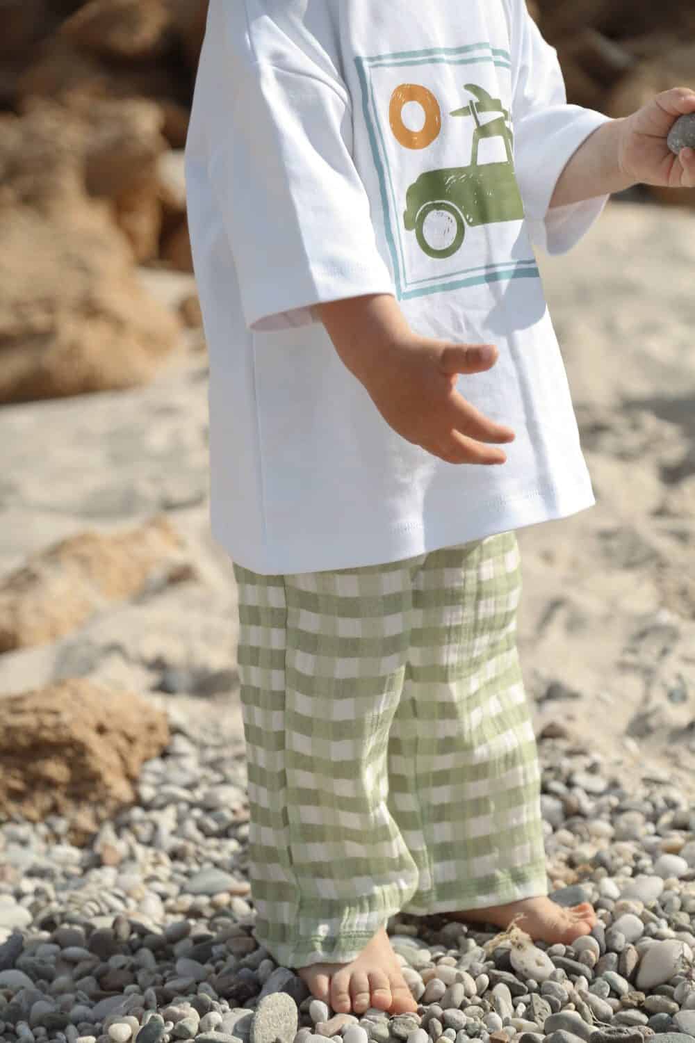 Green White Plaid Muslin Baby & Kids Pants – Soft Fabric, Comfortable Fit