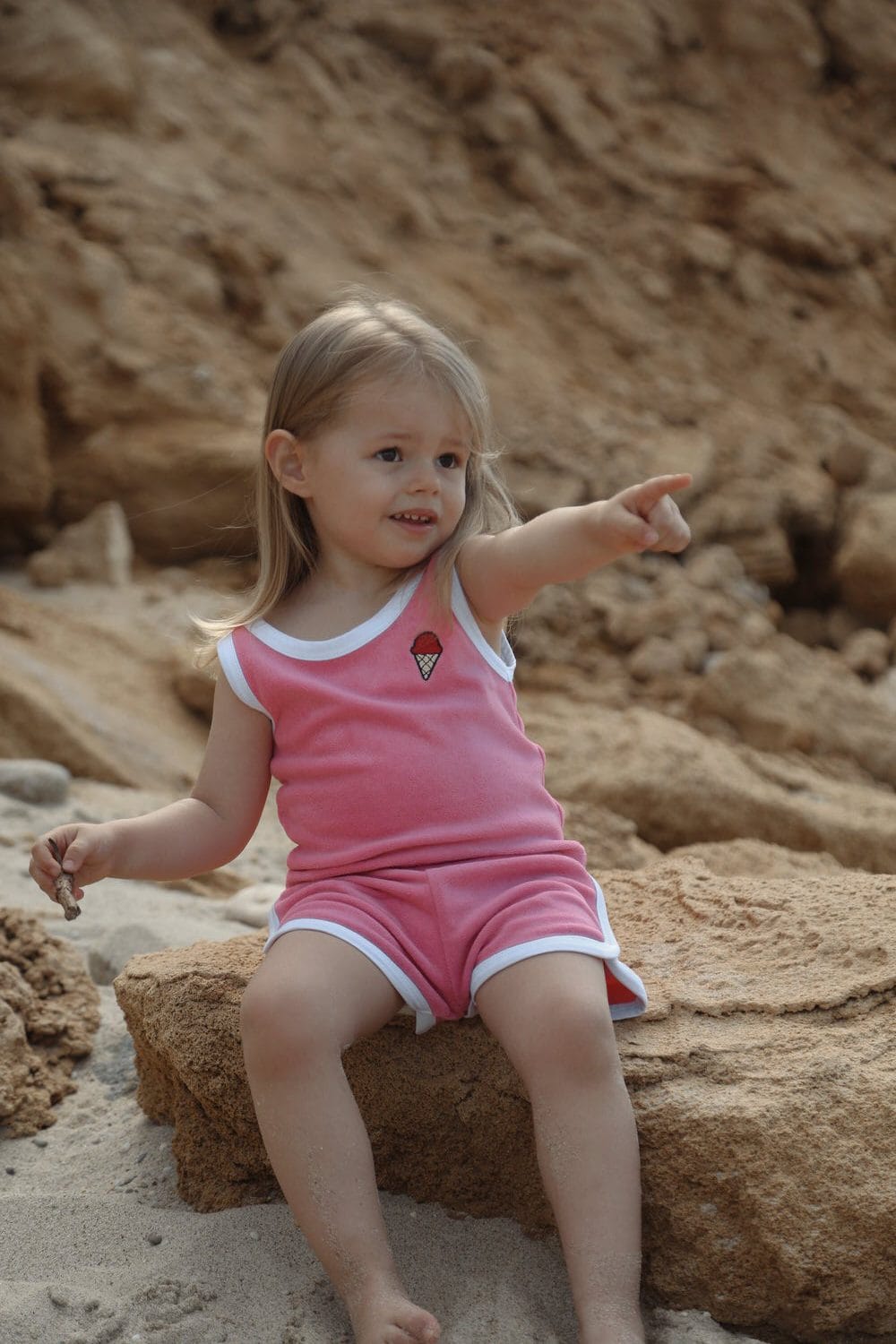 Pink Ice Cream Embroidered Towel-Effect Baby & Kids Oversize Summer Set - 100% Cotton 2-Piece