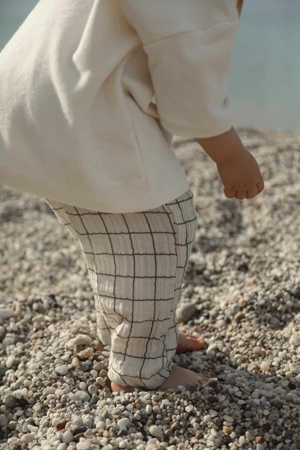 Cream Checkered Muslin Baby & Kids Pants – Soft Fabric, Comfortable Fit