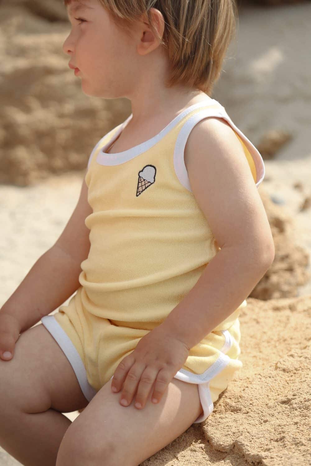 Yellow Ice Cream Embroidered Terry Summer Oversize Baby & Kids Set