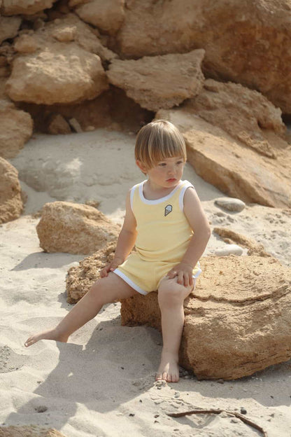 Yellow Ice Cream Embroidered Terry Summer Oversize Baby & Kids Set