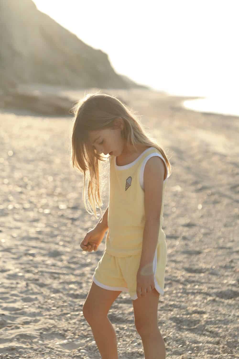 Yellow Ice Cream Embroidered Terry Summer Oversize Baby & Kids Set