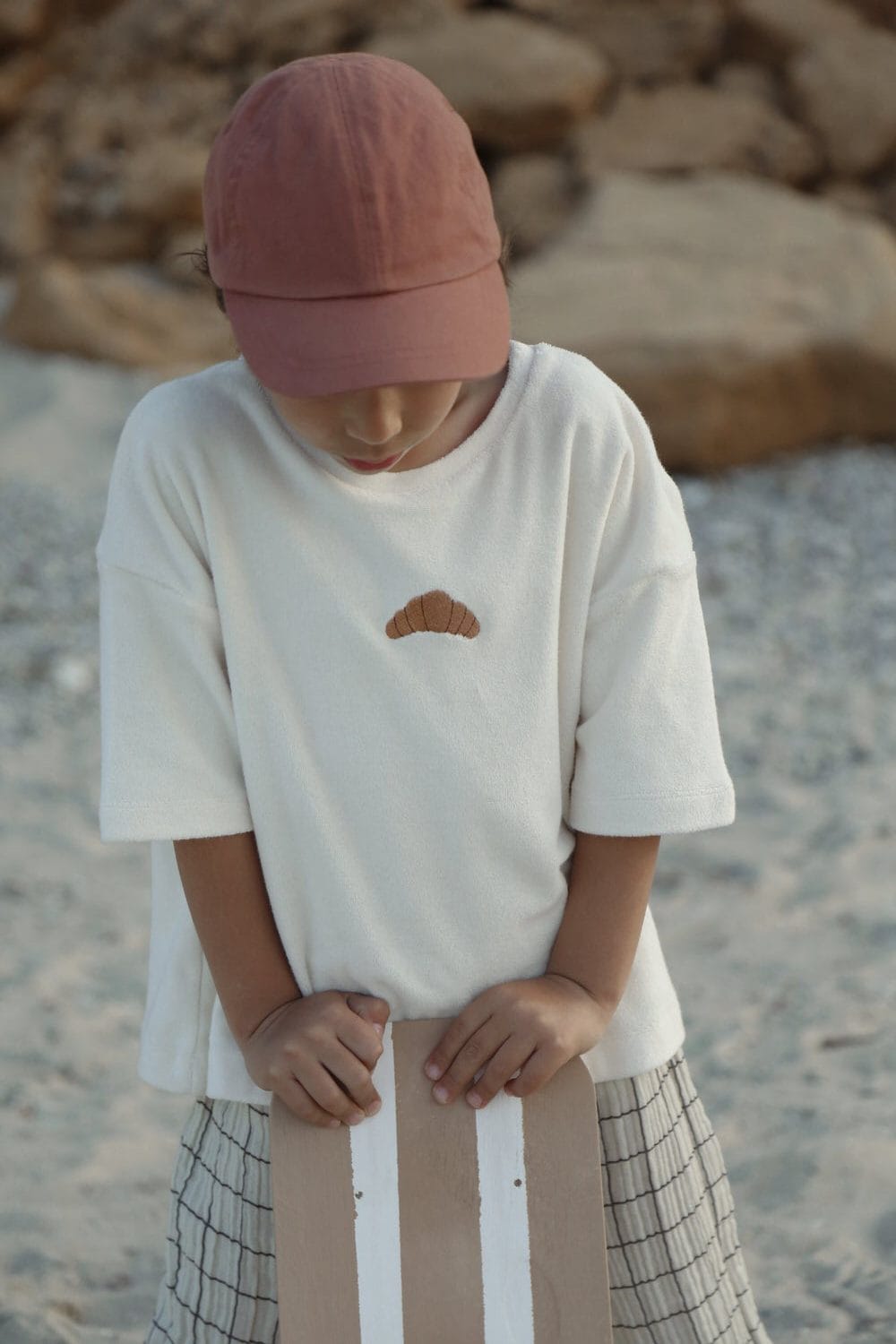 Croissant Embroidered Towel-Effect Oversize T-Shirt – 100% Cotton, Breathable Fabric