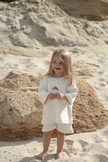 Croissant Embroidered Towel-Effect Oversize Baby & Kids Summer Set - 100% Cotton, 2-Piece