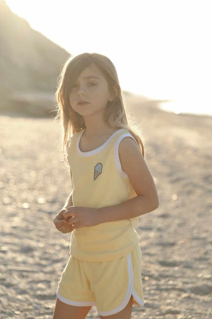 Yellow Ice Cream Embroidered Terry Summer Oversize Baby & Kids Set