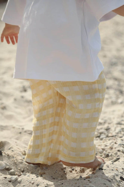 Yellow White Plaid Muslin Baby & Kids Pants – Soft Fabric, Comfortable Fit