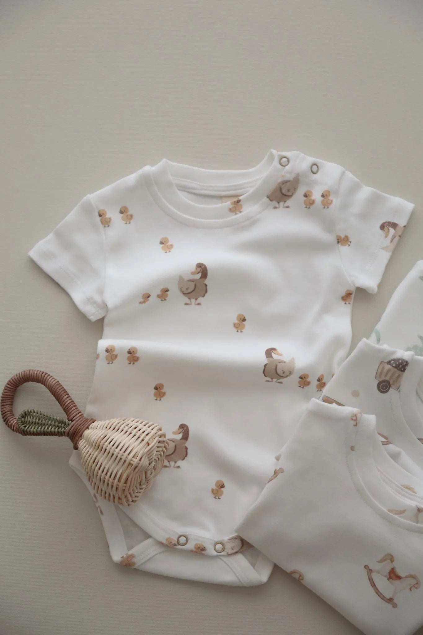 Duck Family Pattern Organic Baby Bodysuit