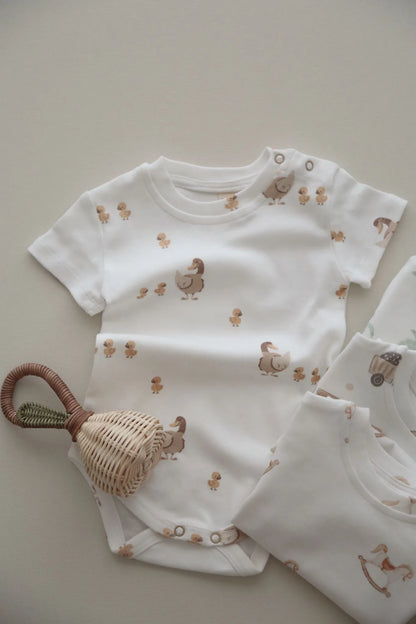 Duck Family Pattern Organic Baby Bodysuit