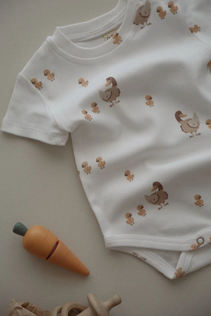 Duck Family Pattern Organic Baby Bodysuit