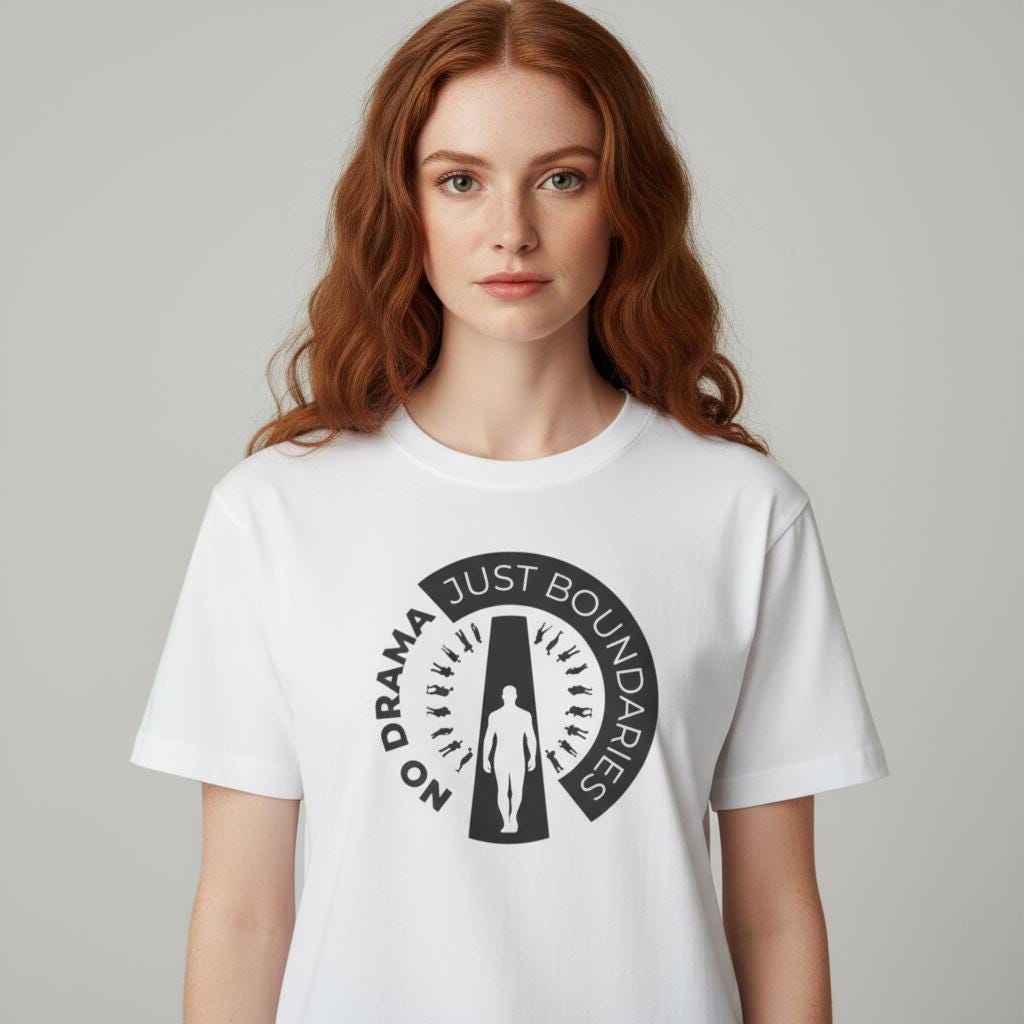 No Drama Just Boundaries T-Shirt | White Tee with Silhouette Door Design