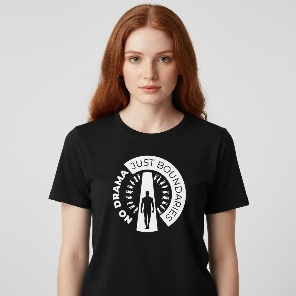 No Drama Just Boundaries T-Shirt | White Tee with Silhouette Door Design