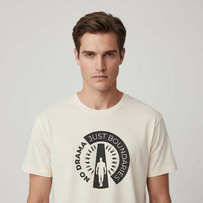 No Drama Just Boundaries T-Shirt | White Tee with Silhouette Door Design