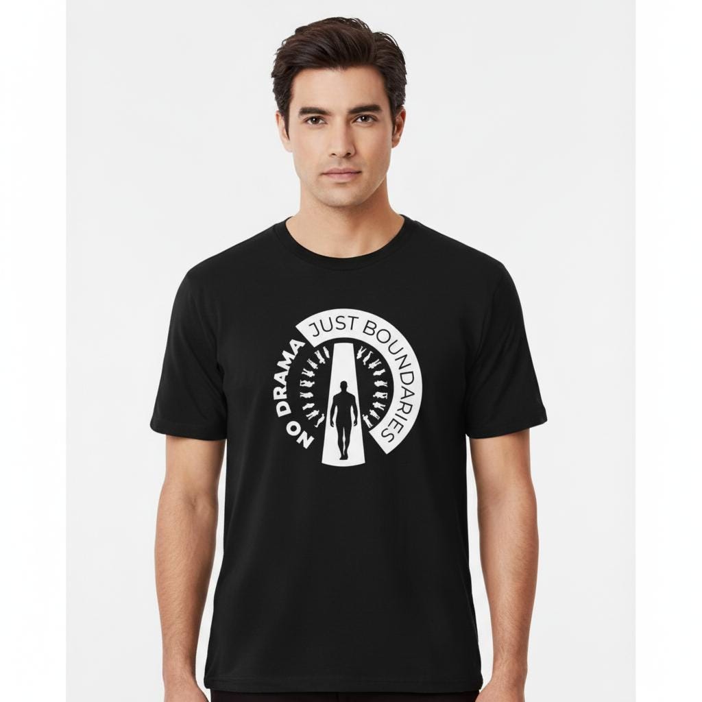 No Drama Just Boundaries T-Shirt | White Tee with Silhouette Door Design