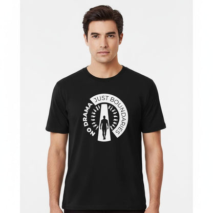 No Drama Just Boundaries T-Shirt | White Tee with Silhouette Door Design