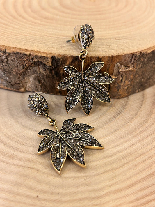 Special Edition Leaf Design Marcasite Stone Earrings